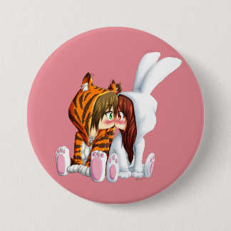 Chapa Redonda De 7 Cm Conejito Y Tigre, Chibi