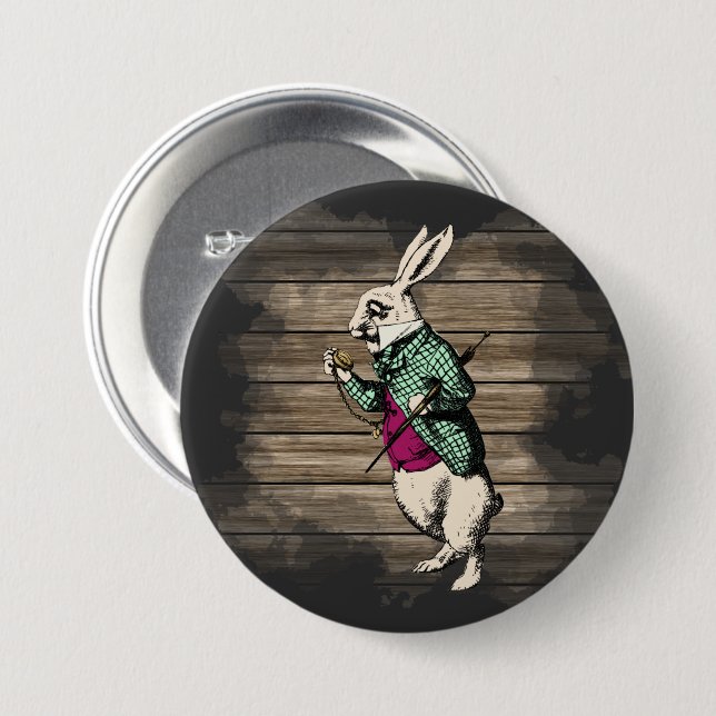 Chapa Redonda De 7 Cm Conejo Blanco de Wonderland Mint (Anverso y reverso)