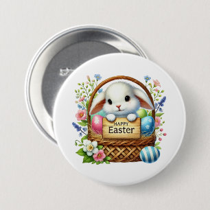 Chapa Redonda De 7 Cm Conejo Cute Happy Easter