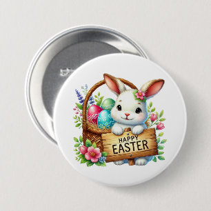 Chapa Redonda De 7 Cm Conejo Cute Happy Easter