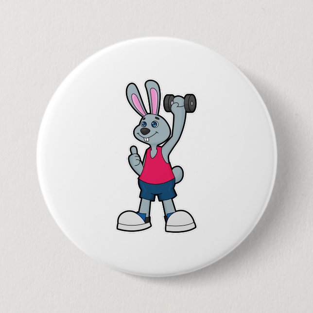 Chapa Redonda De 7 Cm Conejo en Fitness con Dumbbell (Anverso)
