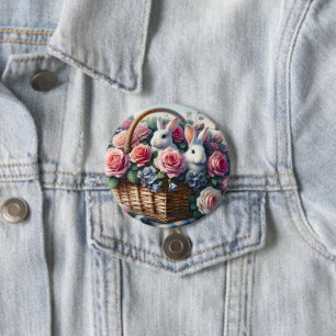 Chapa Redonda De 7 Cm Conejos Anidados Entre Rosas de Cabaña