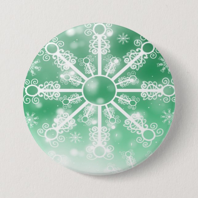 Chapa Redonda De 7 Cm Copo de nieve verde (Anverso)