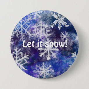 Chapa Redonda De 7 Cm Copos de nieve con fondo azul