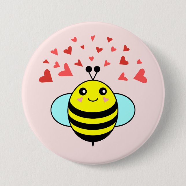 Chapa Redonda De 7 Cm Corazón de Amor Feliz Abeja (Anverso)
