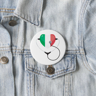 Chapa Redonda De 7 Cm Corazón italiano con estetoscopio de atención médi