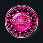 Chapa Redonda De 7 Cm Corazones de amor de la princesa Tiara | rosa fuer<br><div class="desc">Cálido alfiler de botón Quinceanera Sweet 15 de color rosa caliente con una tiara de princesa brillante de bonito rodeada por un anillo de corazones. Utilice el botón IT del PERSONALIZAR para personalizar. Hay varios productos a juego disponibles. Para obtener ayuda o solicitar información especial, póngase en contacto con cheryl@cheryldanielsart.com....</div>
