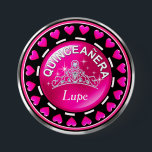 Chapa Redonda De 7 Cm Corazones de amor de la princesa Tiara | rosa fuer<br><div class="desc">Cálido alfiler de botón Quinceanera Sweet 15 de color rosa caliente con una tiara de princesa brillante de bonito rodeada por un anillo de corazones. Utilice el botón IT del PERSONALIZAR para personalizar. Hay varios productos a juego disponibles. Para obtener ayuda o solicitar información especial, póngase en contacto con cheryl@cheryldanielsart.com....</div>