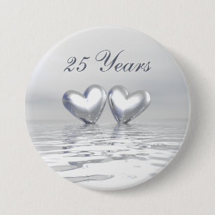 Chapa Redonda De 7 Cm Corazones de plata del aniversario