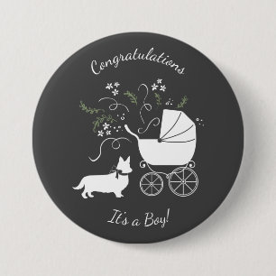 Chapa Redonda De 7 Cm Corgi Baby Shower Dog