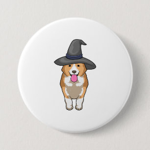 Chapa Redonda De 7 Cm Corgi Witch