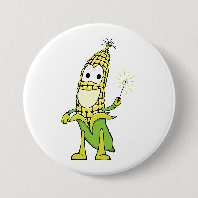 Chapa Redonda De 7 Cm Corn Wizard Character with Magic Wand (Anverso)