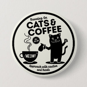 Chapa Redonda De 7 Cm Corriendo con Gatos y Café