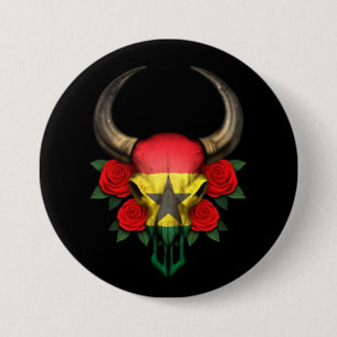 Chapa Redonda De 7 Cm Cráneo de Bull de la bandera de Ghana con los
