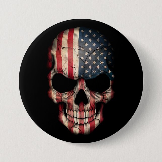 Chapa Redonda De 7 Cm Cráneo de la bandera americana en negro (Anverso)