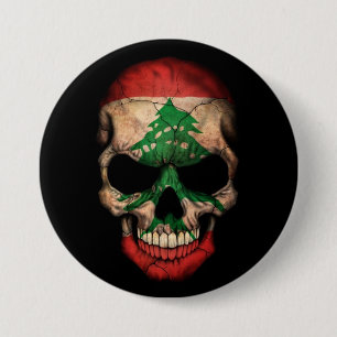 Chapa Redonda De 7 Cm Cráneo libanés de la bandera en negro