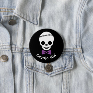 Chapa Redonda De 7 Cm Cranio Kid Boy Skull con Bowtie púrpura