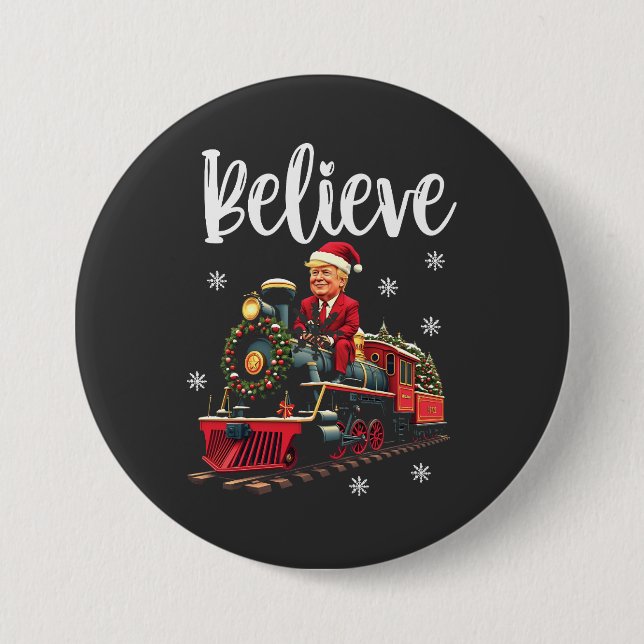 Chapa Redonda De 7 Cm Creer que Trump monta un tren en Santa Apron (Anverso)