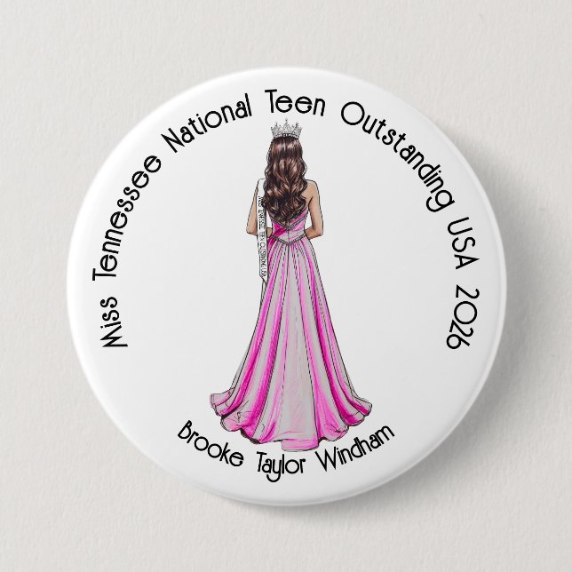 Chapa Redonda De 7 Cm Crowned Queen Custom Pageant Button (Anverso)