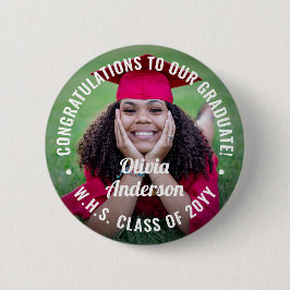 Chapa Redonda De 7 Cm Cualquier foto de graduación de texto felicita a l