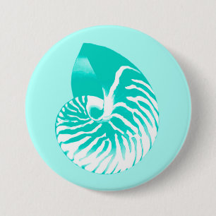 Chapa Redonda De 7 Cm Cubierta de Nautilus - turquesa, aqua y blanco