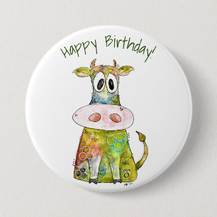 Chapa Redonda De 7 Cm Cuidada y caprichosa vaca colorida