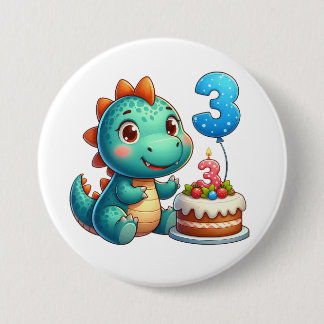 Chapa Redonda De 7 Cm Cumpleaños 3 de Dino
