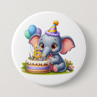 Chapa Redonda De 7 Cm Cumpleaños 6 de elefante lindo