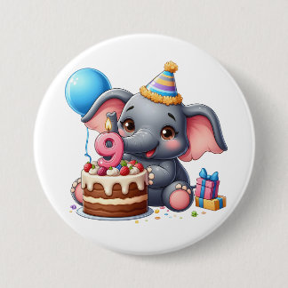 Chapa Redonda De 7 Cm Cumpleaños 9 de elefante lindo