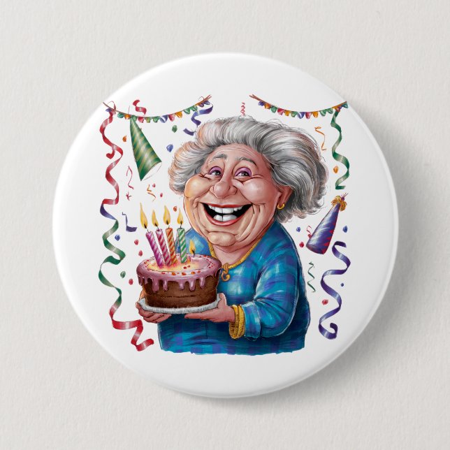 Chapa Redonda De 7 Cm Cumpleaños de Abuela con Gran Sonrisa (Anverso)