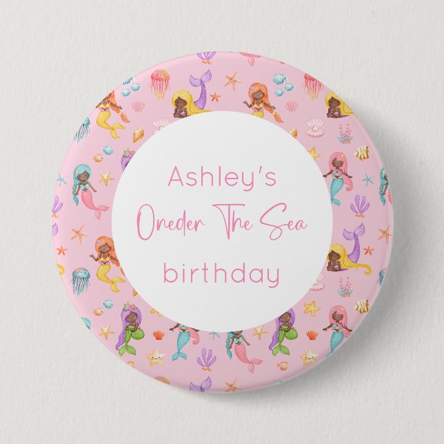 Chapa Redonda De 7 Cm Cumpleaños de la sirena (Anverso)