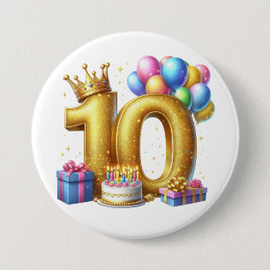 Chapa Redonda De 7 Cm Cumpleaños dorado 10