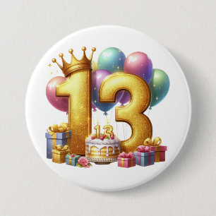 Chapa Redonda De 7 Cm Cumpleaños dorado 13