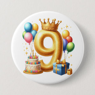 Chapa Redonda De 7 Cm Cumpleaños dorado número 9