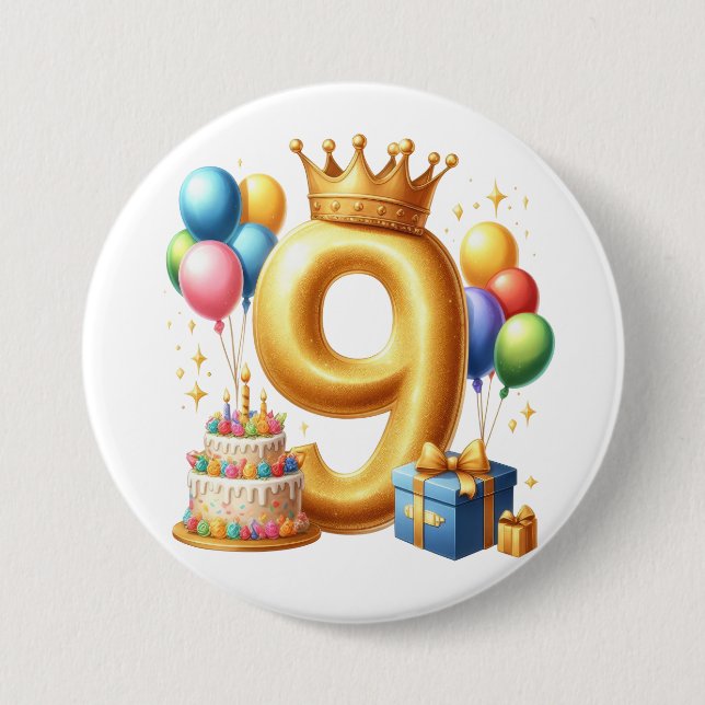 Chapa Redonda De 7 Cm Cumpleaños dorado número 9 (Anverso)