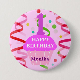 Chapa Redonda De 7 Cm Cupcake de cumpleaños personalizado con edad y nom