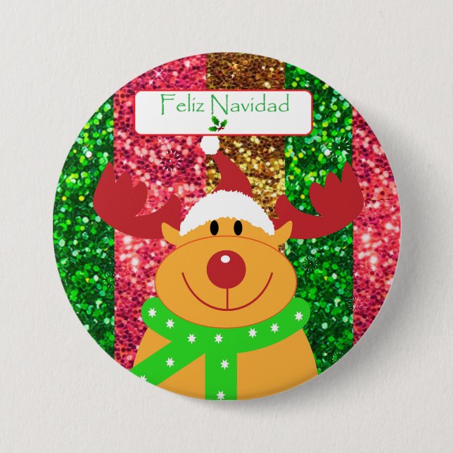 Chapa Redonda De 7 Cm Curte Feliz Navidad Moose Button "Feliz Navidad" (Anverso)