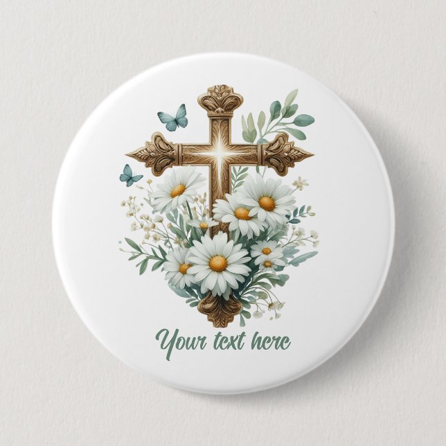 Chapa Redonda De 7 Cm Curte Religious Cross add text (Anverso)