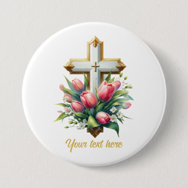 Chapa Redonda De 7 Cm Curte Religious Cross add text (Anverso)