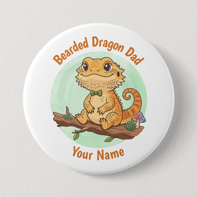 Chapa Redonda De 7 Cm Custom Bearded Dragon Dad Button (Anverso)