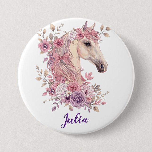 Chapa Redonda De 7 Cm Customizable Pretty Ponies and Petals (Anverso)