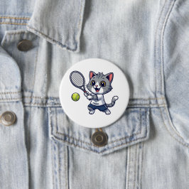 Chapa Redonda De 7 Cm Cute cat playing tennis