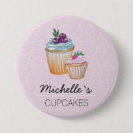 Chapa Redonda De 7 Cm Cute CupCakes And Fruts Watercolor