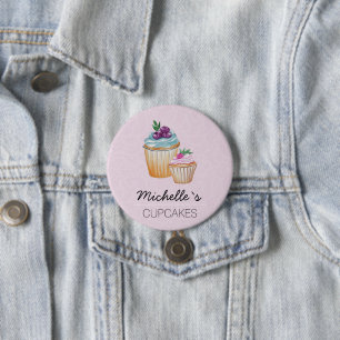 Chapa Redonda De 7 Cm Cute CupCakes And Fruts Watercolor