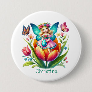 Chapa Redonda De 7 Cm Cute Easter Hada añadir nombre
