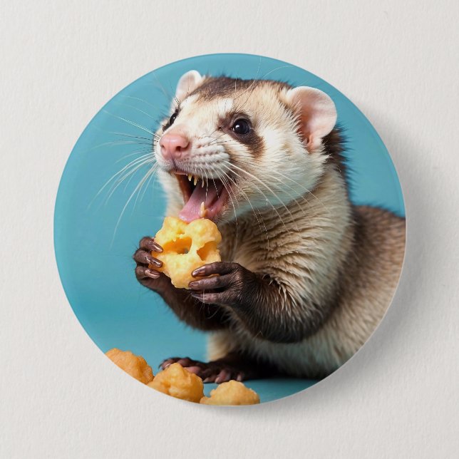 Chapa Redonda De 7 Cm Cute Ferret comiendo bolas de queso (Anverso)