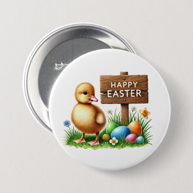 Chapa Redonda De 7 Cm Cute Happy Easter chick (Anverso y reverso)