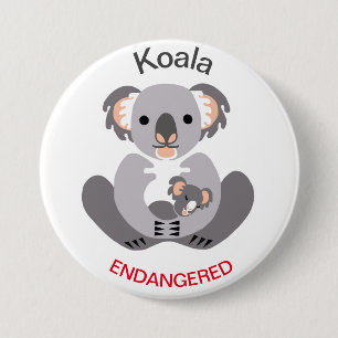 Chapa Redonda De 7 Cm Cute - KOALA - Gráficos animales en peligro -