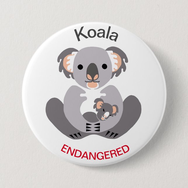 Chapa Redonda De 7 Cm Cute - KOALA - Gráficos animales en peligro - (Anverso)