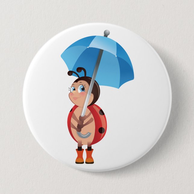 Chapa Redonda De 7 Cm Cute Ladybug Blue Umbrella Rain Boots (Anverso)